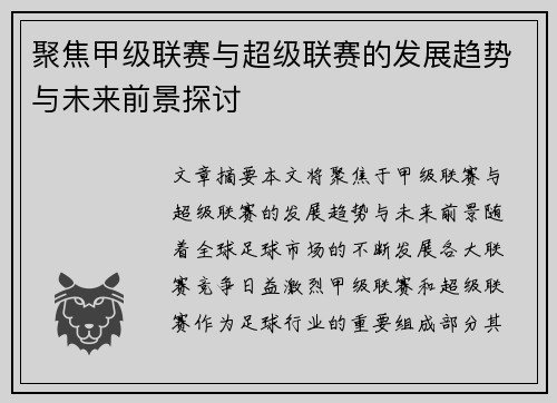 聚焦甲级联赛与超级联赛的发展趋势与未来前景探讨