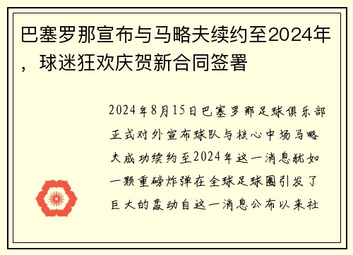 巴塞罗那宣布与马略夫续约至2024年，球迷狂欢庆贺新合同签署